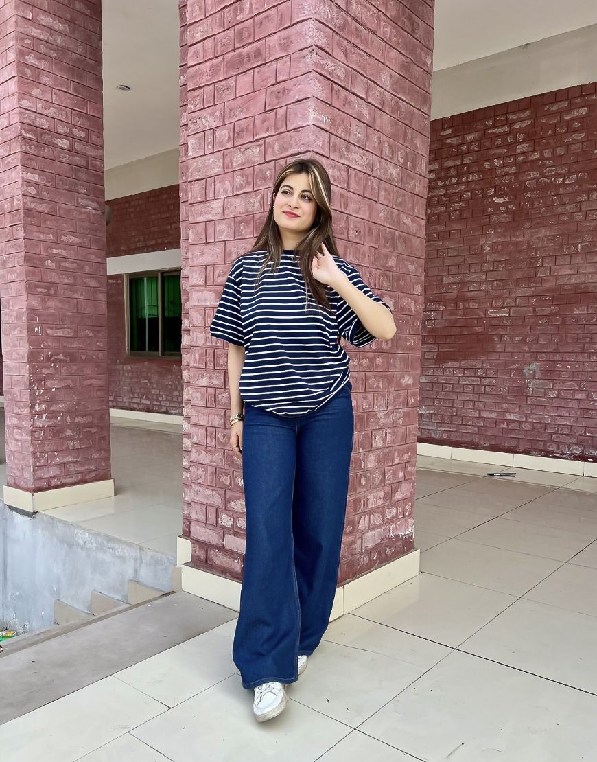 High Rise Wide Leg Cross Pocket Jeans Navy Blue