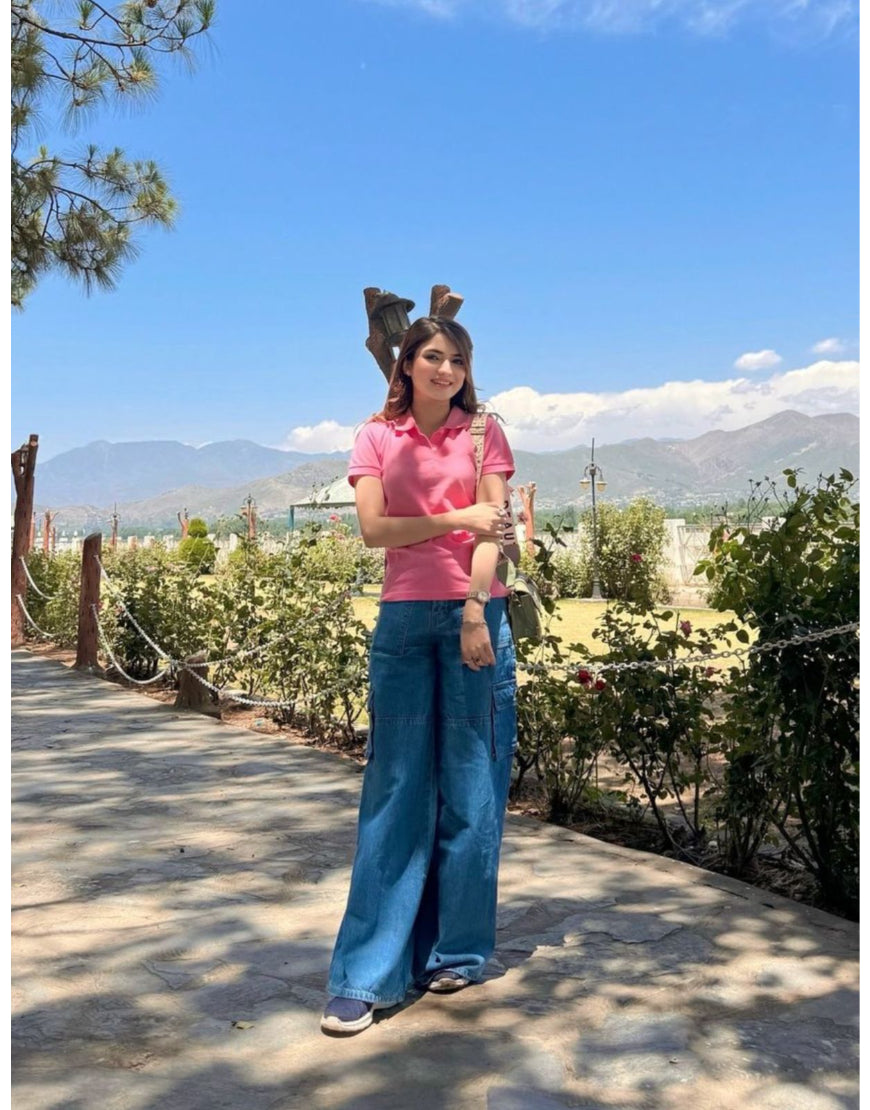 Wide Leg Flap Pocket Cargo Stone Blue