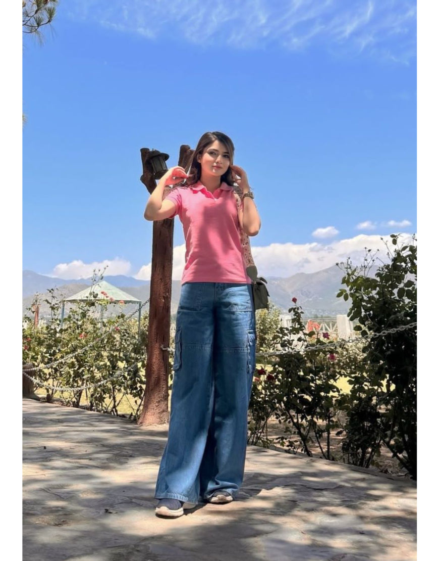 Wide Leg Flap Pocket Cargo Stone Blue