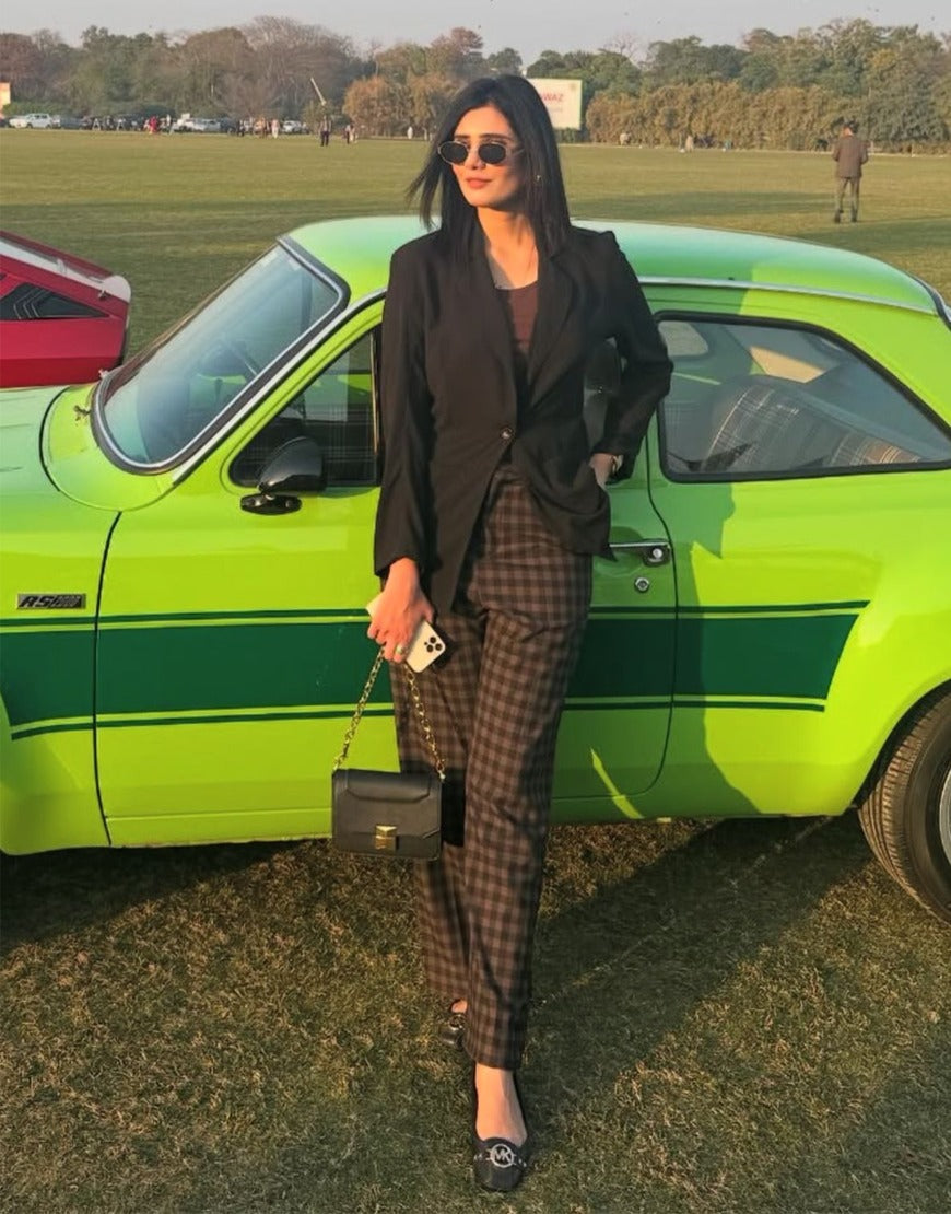 Quiet Strength (Wide Leg Pleated Checked Dress Pant Brown)