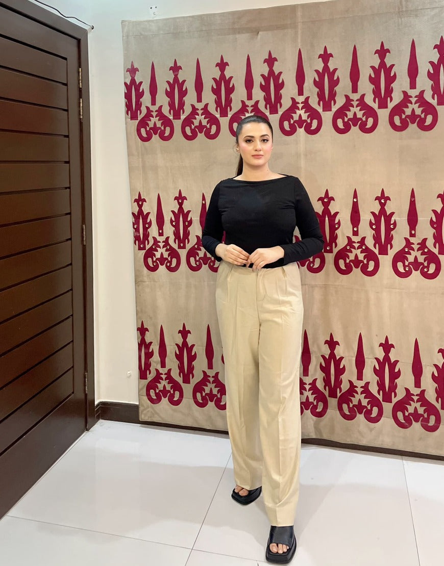 Endurance Cut (Wide Leg Pleated Formal Pant Beige)