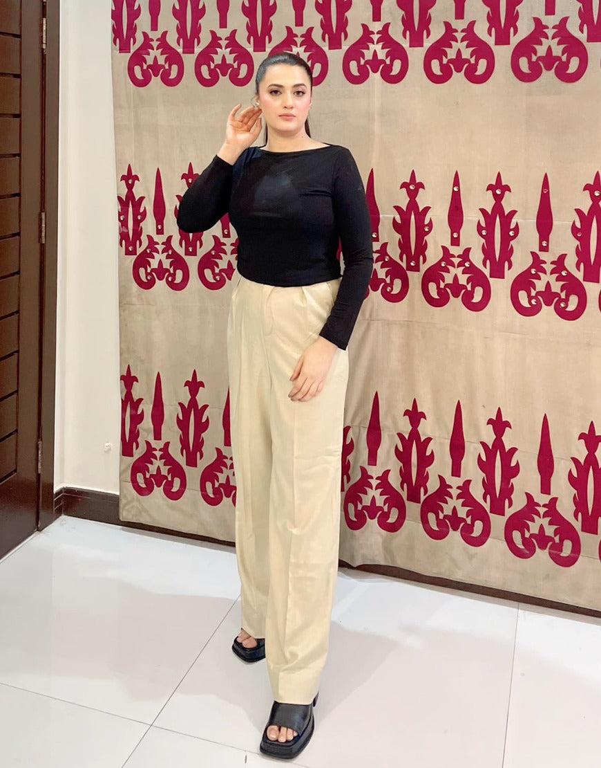 Endurance Cut (Wide Leg Pleated Formal Pant Beige)