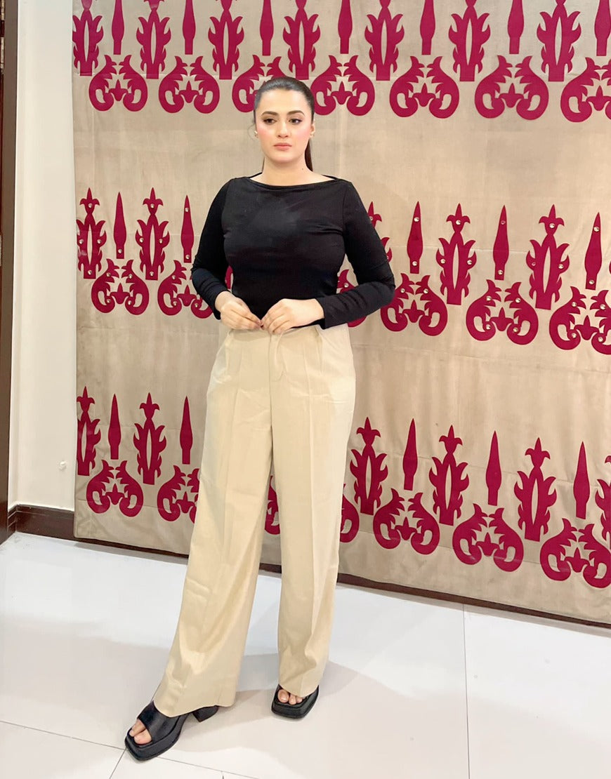 Endurance Cut (Wide Leg Pleated Formal Pant Beige)