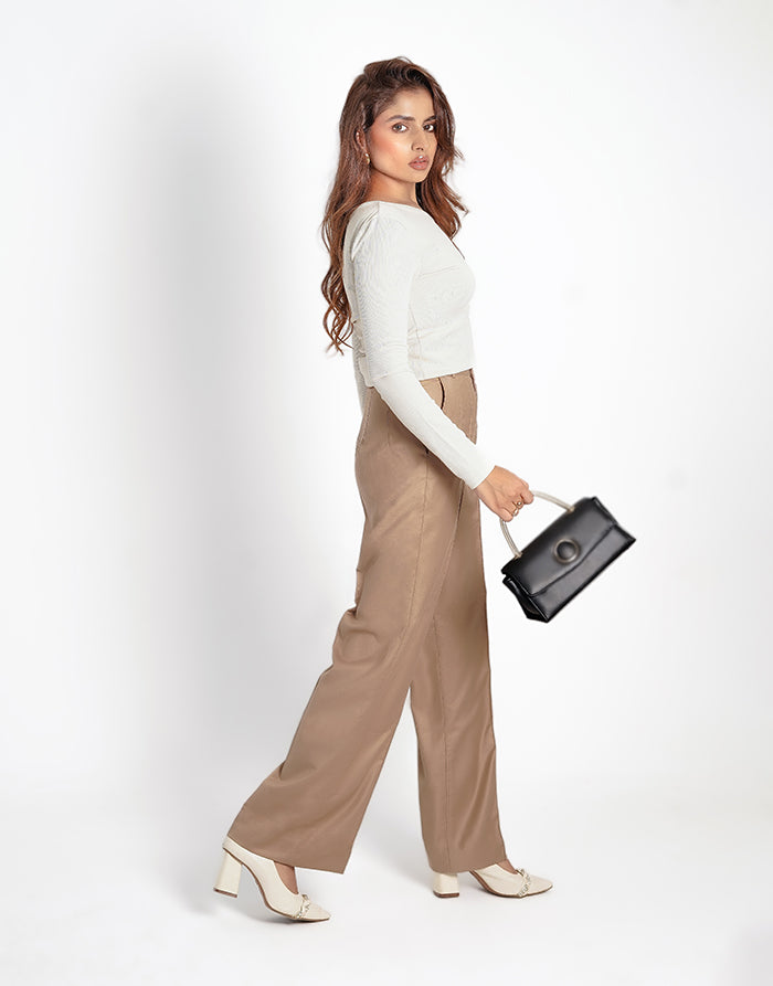 Endurance Cut (Wide Leg Pleated Formal Pant Beige)