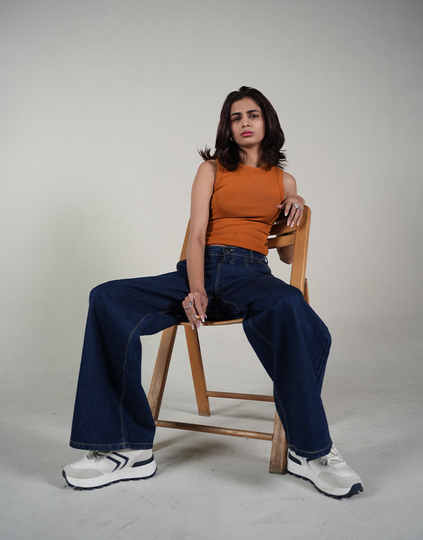 Wide Leg Flap Pocket Jeans in Dark Wash